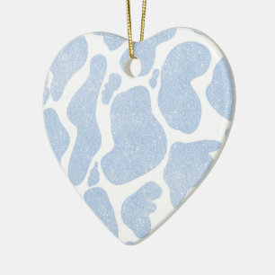 Simple Blue White Large Cow Spots Animal Print Ceramic Ornament
