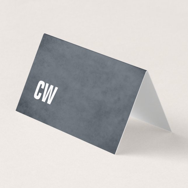 Simple Blue White Monogram Folded Business Card (Front)