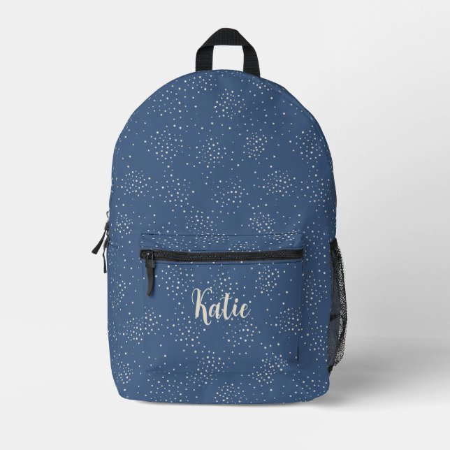 Simple Blue & White Monogram Monogrammed Name Printed Backpack (Front)