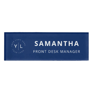 Simple Blue White Professional Employee Name Logo Tag