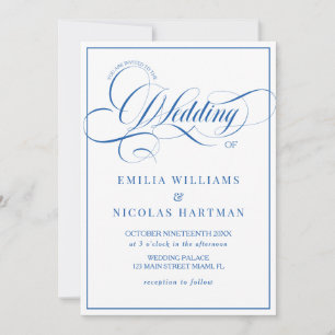 Simple Blue White Wedding All In One Invitation