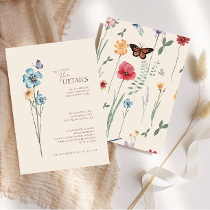 Simple Blue Wildflower Butterfly Wedding Details Enclosure Card