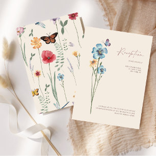 Simple Blue Wildflower Butterfly Wedding Reception Enclosure Card