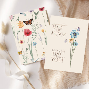 Simple Blue Wildflower Maid Of Honour Proposal Invitation