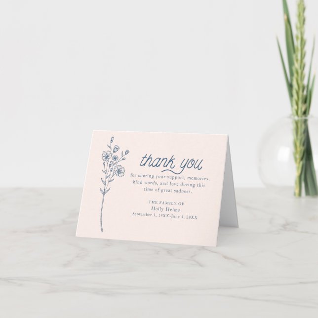 Simple Blue Wildflower Sympathy Thank You Folded (Front)