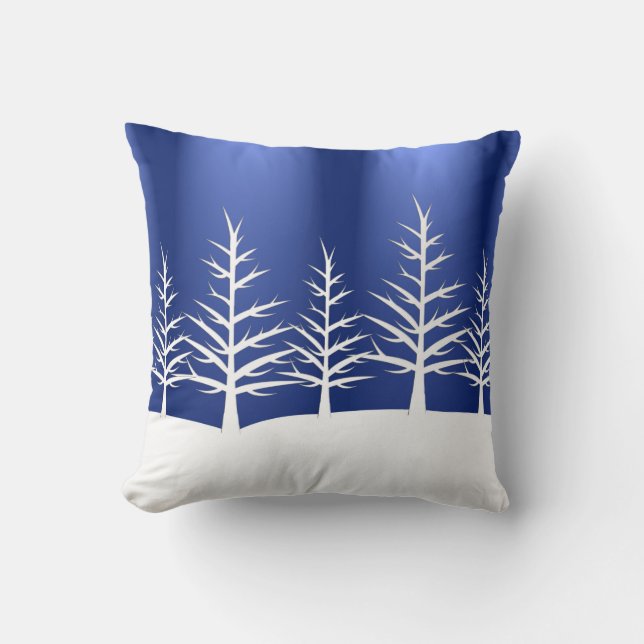 Simple Blue Winter Christmas Trees Throw Pillow (Front)