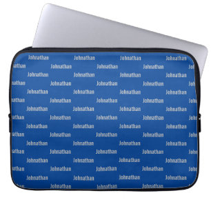 Simple Blue with Grey Name Pattern Laptop Sleeve