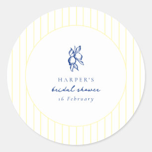 Simple Blue & Yellow Lemons Bridal Shower Favour Classic Round Sticker