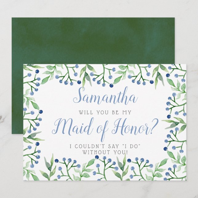 Simple Blueberries | Will You Be My Maid Of Honour Invitation (Front/Back)