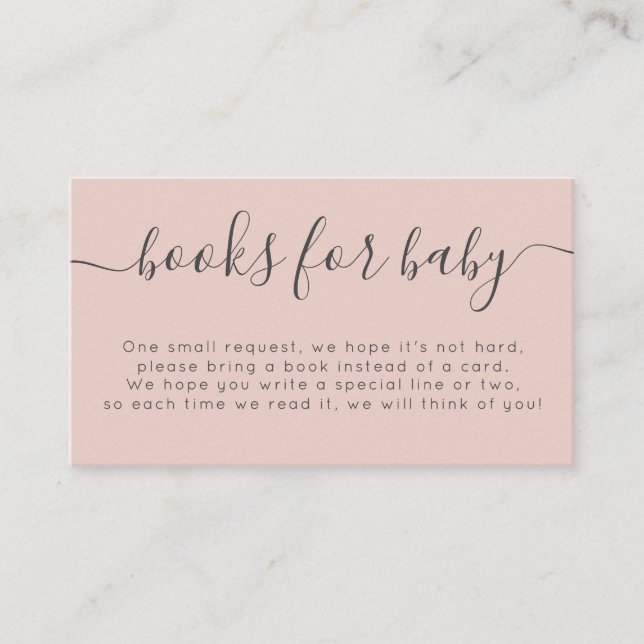 Simple Blush Baby Shower Books For Baby Typography Enclosure Card (Front)