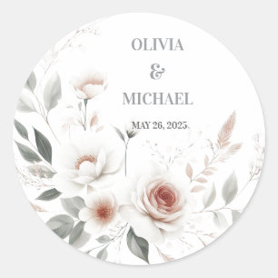 Simple Blush Floral Wedding Classic Round Sticker