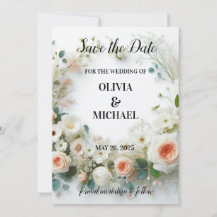 Simple Blush Floral Wedding Save The Date Card