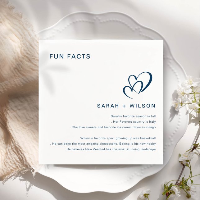 Simple Blush Heart Wedding Fun Facts Napkin (Creator Uploaded)