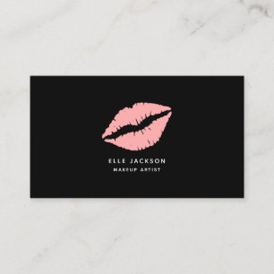 Simple blush pink black lips makeup artist business card