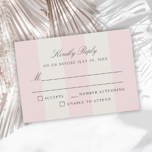 Simple Blush Pink Cabana Stripes Wedding RSVP Card