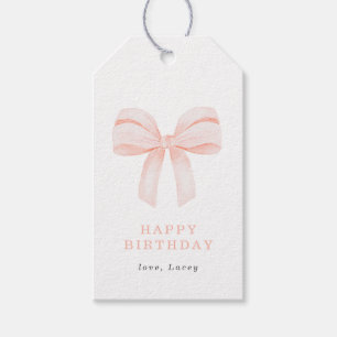 Simple Blush Pink Coquette Bow Happy Birthday Gift Tags