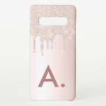 Simple Blush Pink Custom Initial Glitter Drip Samsung Galaxy Case<br><div class="desc">Simple glitter phone case. Personalize with your initial</div>