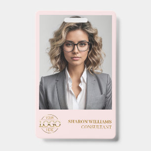 Simple Blush Pink Employee Photo & Company Logo Badge