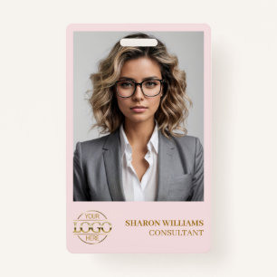 Simple Blush Pink Employee Photo & Company Logo Badge