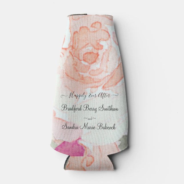 Simple Blush Pink Fushia Floral Wedding favour Bottle Cooler (Front)