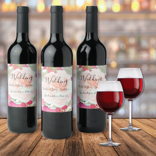 Simple Blush Pink Fushia Floral Wedding Wine Label