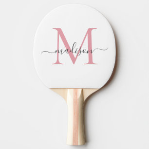 Simple Blush Pink Grey Monogram Feminine Script Ping Pong Paddle