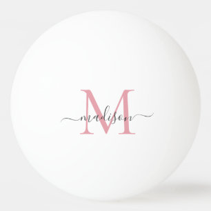 Simple Blush Pink Grey Monogram Modern Chic Script Ping Pong Ball