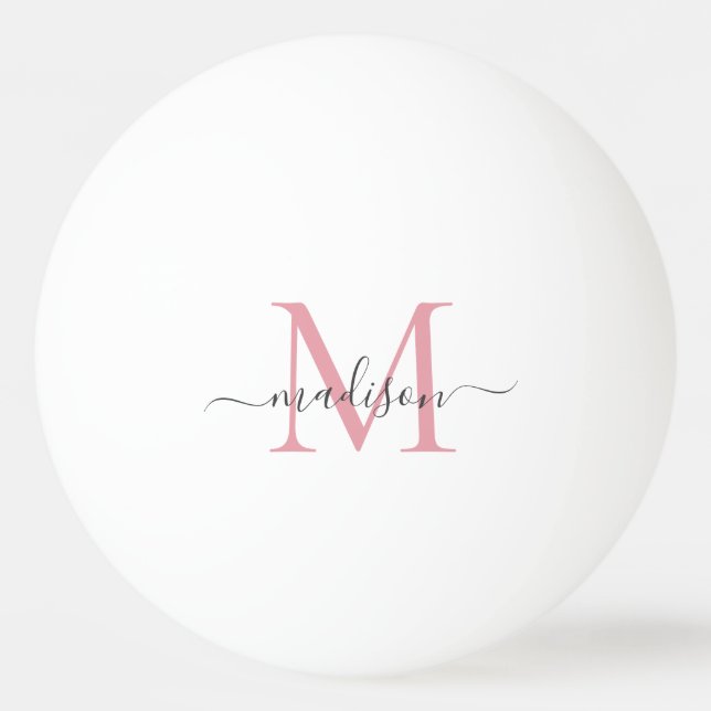 Simple Blush Pink Grey Monogram Modern Chic Script Ping Pong Ball (Front)