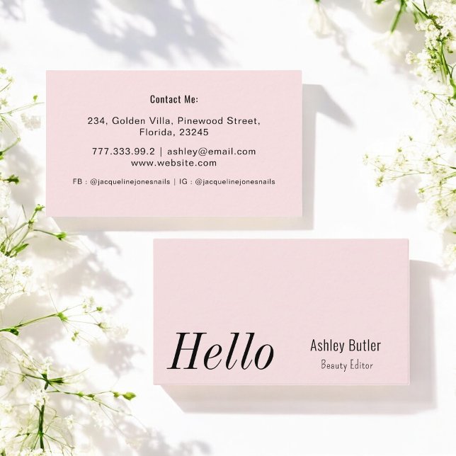 Simple Blush Pink Hello Clean Minimal Business Card (Creator Uploaded)