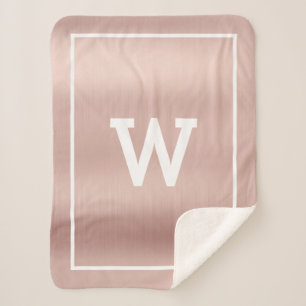 Simple Blush Pink Initial Monogram Sherpa Blanket