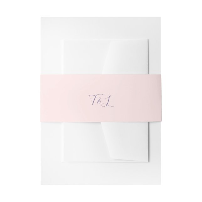 Simple Blush Pink | Lavender Initials Wedding Invitation Belly Band (Front Example)