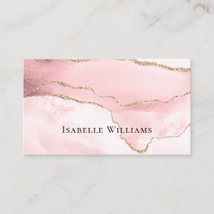 Simple Blush Pink Marble Agate Gold Glitter Business Card