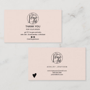 Simple blush pink minimalist logo order thank you business card