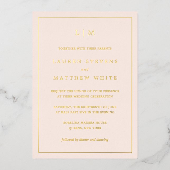 Simple Blush Pink Monogram Elegant Wedding (Front)