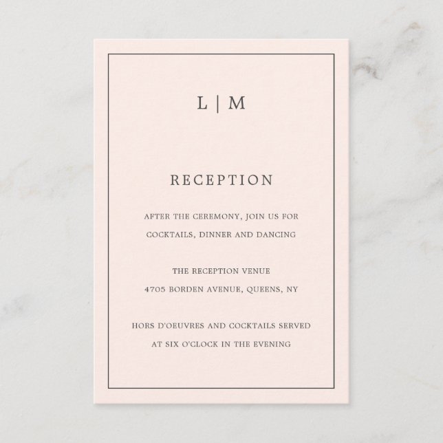 Simple Blush Pink Monogram Elegant Wedding Enclosure Card (Front)