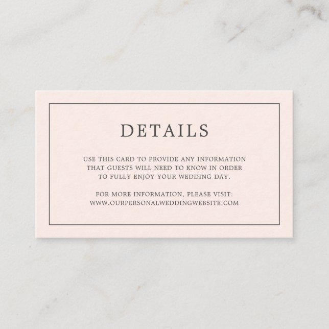 Simple Blush Pink Monogram Elegant Wedding Enclosure Card (Front)
