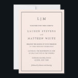 Simple Blush Pink Monogram Elegant Wedding Invitation<br><div class="desc">Simple blush pink wedding invitation featuring a modern yet elegant design with your two letter monogram at the top and your details surrounded by a thin border. The fonts and background colours may be changed to any colours you wish by clicking the "customize" button. A chic and stylish design that...</div>