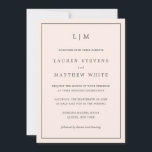 Simple Blush Pink Monogram Elegant Wedding Invitation<br><div class="desc">Simple blush pink wedding invitation featuring a modern yet elegant design with your two letter monogram at the top and your details surrounded by a thin border. The fonts and background colours may be changed to any colours you wish by clicking the "customize" button. A chic and stylish design that...</div>