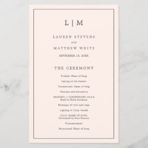 Simple Blush Pink Monogram Elegant Wedding Program