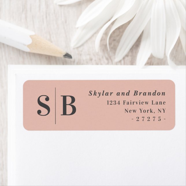 Simple Blush Pink Monogram Mariage Adresse de reto (En situation)