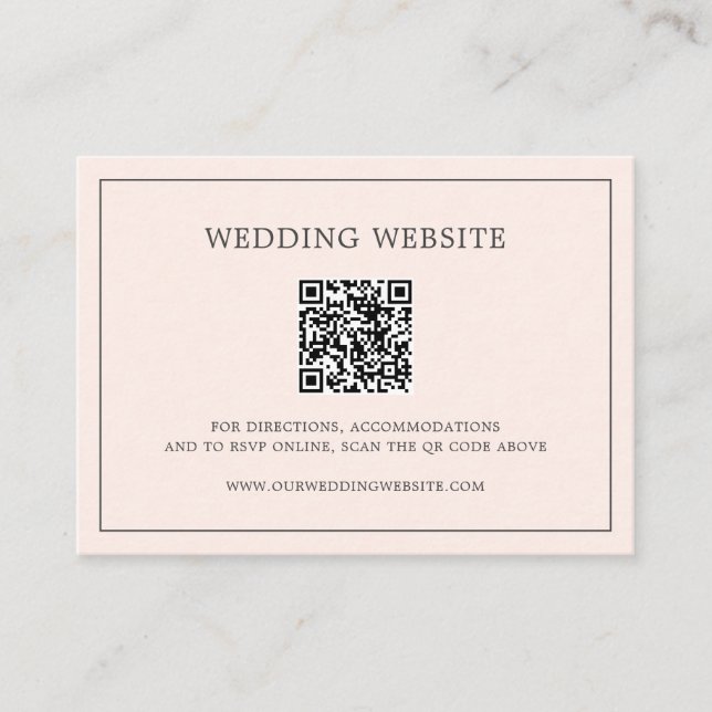 Simple Blush Pink Monogram QR Code Elegant Wedding Enclosure Card (Front)
