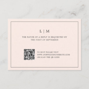 Simple Blush Pink Monogram QR Code Elegant Wedding RSVP Card