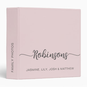 Simple Blush Pink Monogram Script Family Name  Binder