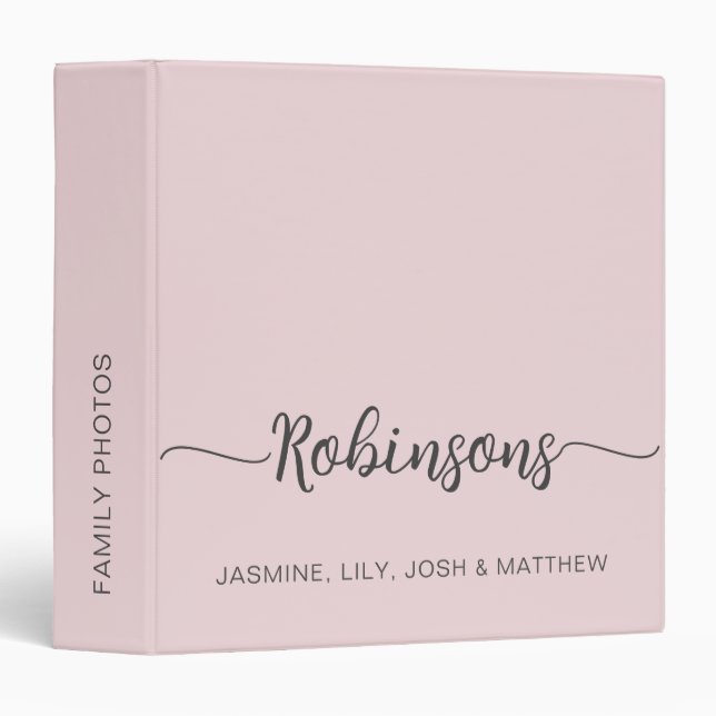 Simple Blush Pink Monogram Script Family Name  Binder (Front/Spine)