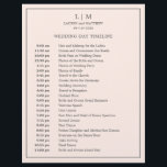 Simple Blush Pink Monogram Wedding Timeline<br><div class="desc">Simple Wedding Timeline featuring a modern yet elegant design with your two letter monogram at the top and your details surrounded by a thin border. All text is in grey over a blush pink background and may be changed to any colours you wish by clicking the "customize" button. A chic...</div>