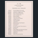 Simple Blush Pink Monogram Wedding Timeline<br><div class="desc">Simple Wedding Timeline featuring a modern yet elegant design with your two letter monogram at the top and your details surrounded by a thin border. All text is in grey over a blush pink background and may be changed to any colours you wish by clicking the "customize" button. A chic...</div>