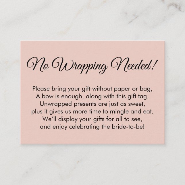Simple Blush Pink No Wrapping Needed Bridal Shower Enclosure Card (Front)