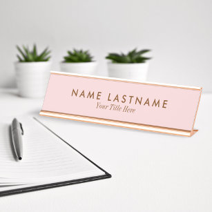 Simple Blush Pink Pastel Light Name Title Desk Name Plate