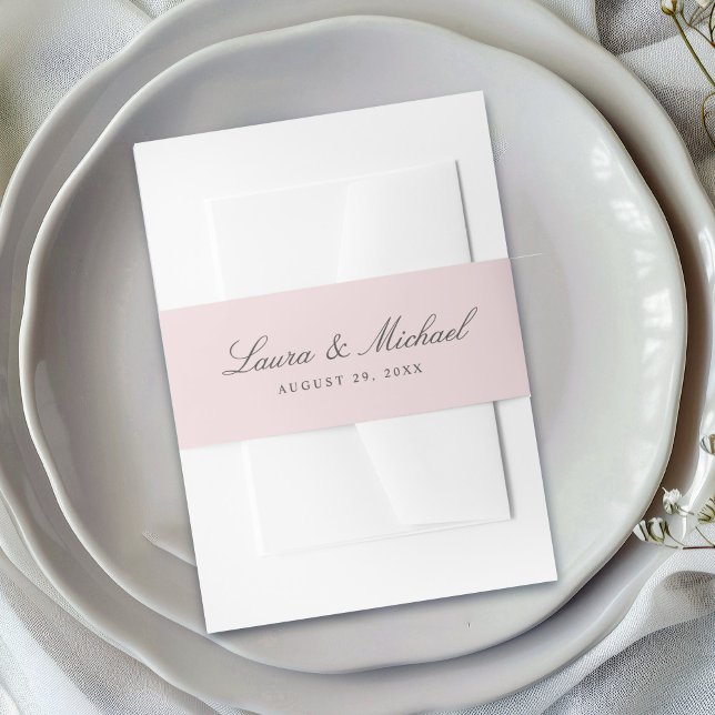 Simple Blush Pink Personalized Wedding Invitation Belly Band (Creator Uploaded)