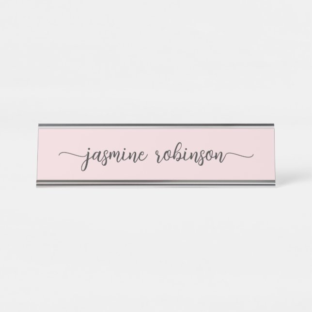 Simple Blush Pink Professional Monogram Desk Name Plate (Front)